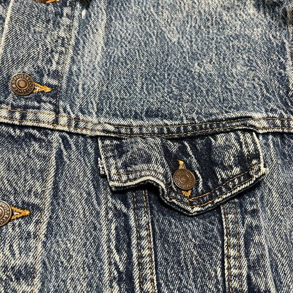 Vintage 80s 90s Navy Blue Tab Faded Denim Trucker Jacket Large - Picture 3 of 6